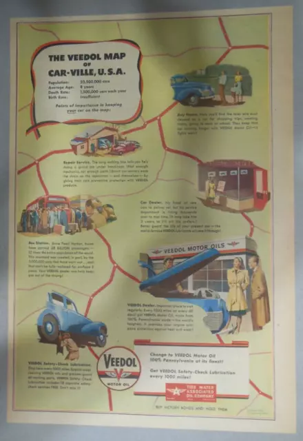 Veedol Motor Oil Ad: Car-Ville USA ! from 1940's Size: 11 x 15 inches