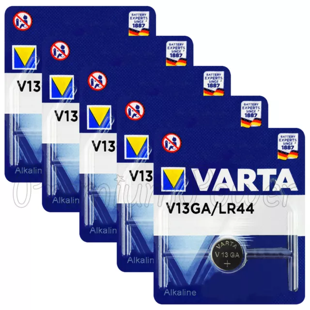 5 X VARTA V13GA LR44 1.5V A76 L1154 AG13 SR44 Alkaline Batteries Cell