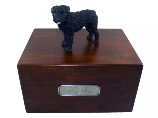 Beautiful Paulownia Wooden Personalized Urn With Bouvier Des Flandres Figurine