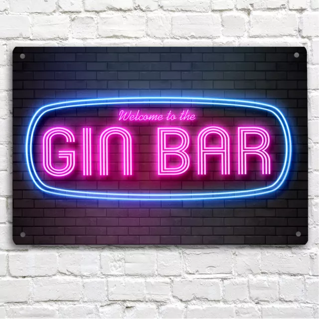 Gin Bar Sign Plaque Vintage A4 neon pink Home Pub Retro accessories
