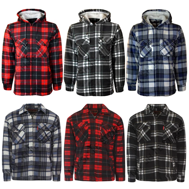 Mens Padded Shirt Fur Lined Lumberjack Flannel Work Jacket Warm Thick Casual Top