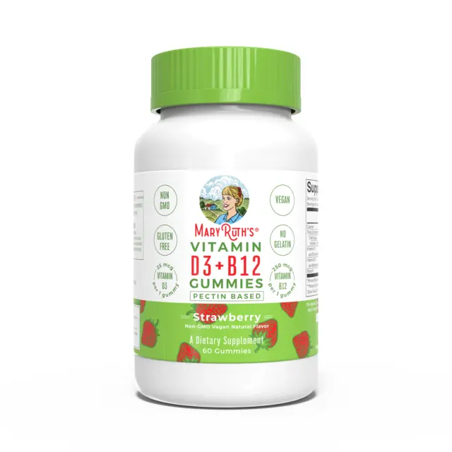 Mary Ruth's Vitamina D3+ B12 60 Gomitas (Fresa ), Inmunidad, Nervioso Sistema