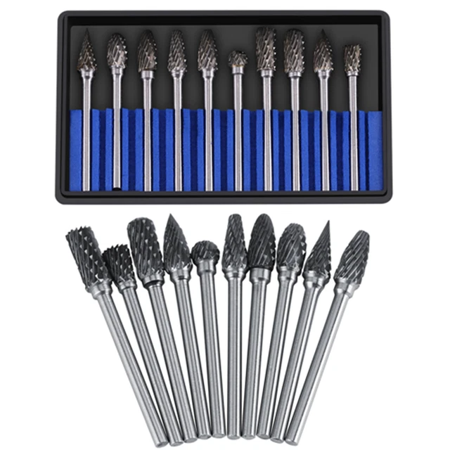 10X Tungsten Carbide Steel Files Burr Set 3mm Shank 6mm Cutting JY