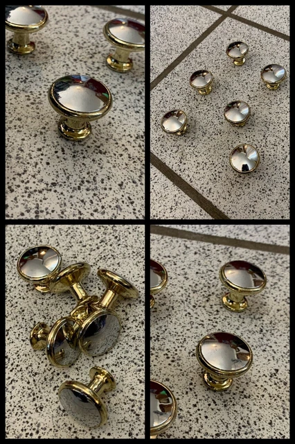 6 Knobs Silver & Brass Round Pull Pedestal Cabinet Drawer Mid Century Vintage