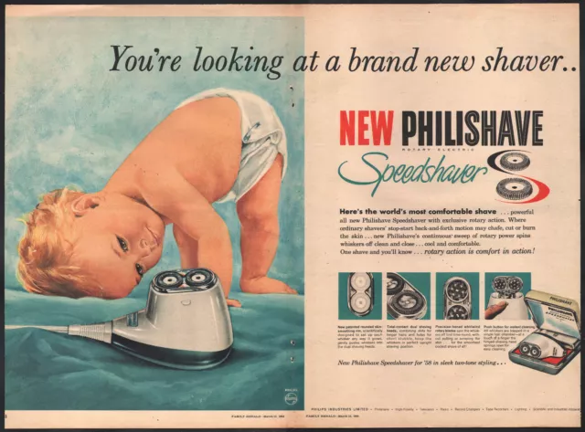 1958 Canadian Philishave print ad Speedshaver Rotary Electric Shaver