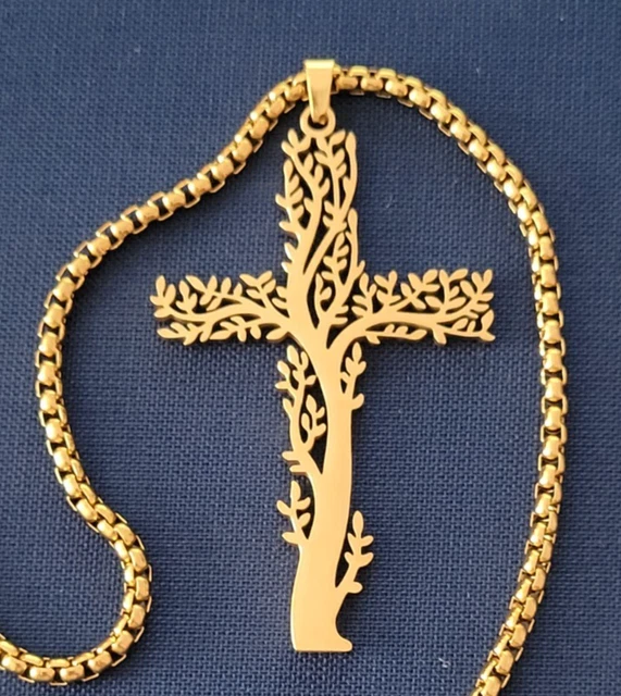 Grand Pendentif Croix En Acier Satiné Avec Gravure Biblique - Taille 70mm - Marque Dolly-Bijoux - Neuf Avec étiquettes - Unisexe