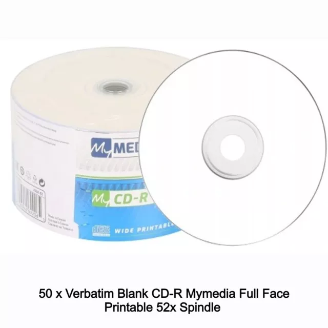 50 x Verbatim Mymedia CD-R Full Inkjet Printable 52x CD Blank Disc 700MB 80min