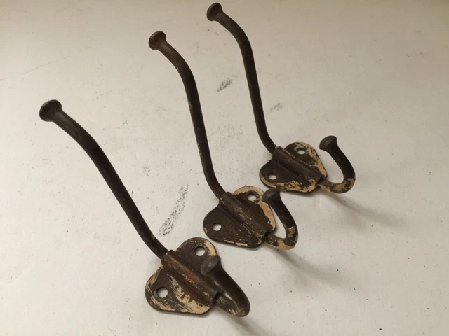 Vintage Lot of 3 Iron Double Coat Hat Hooks
