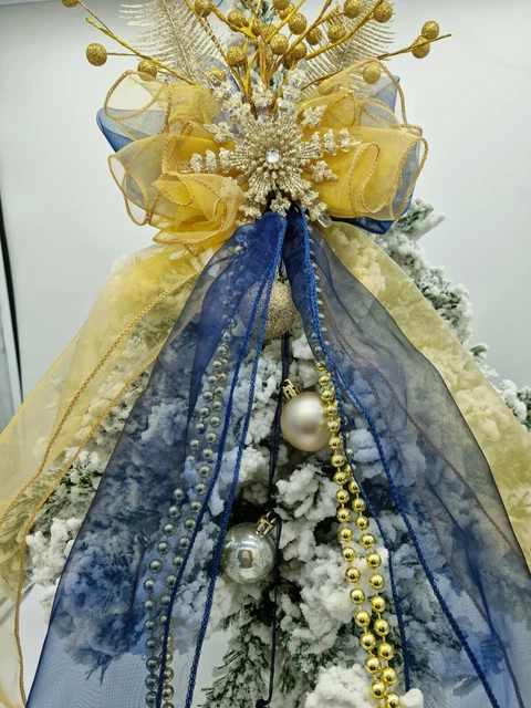 Gold Navy Blue Christmas Tree Topper Bow Large Handmade Luxury Bow Decoration