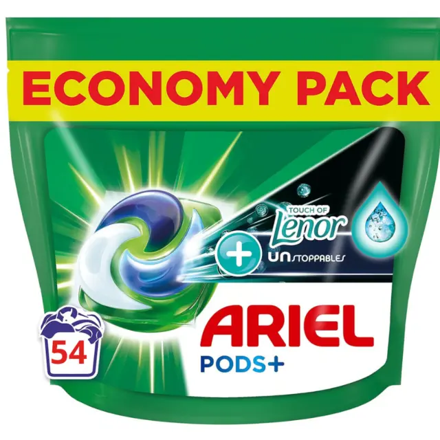 Lot 56 Pods Ariel Allin1+ LENOR Unstoppables Aérien Capsule Pack Lessive Lavage