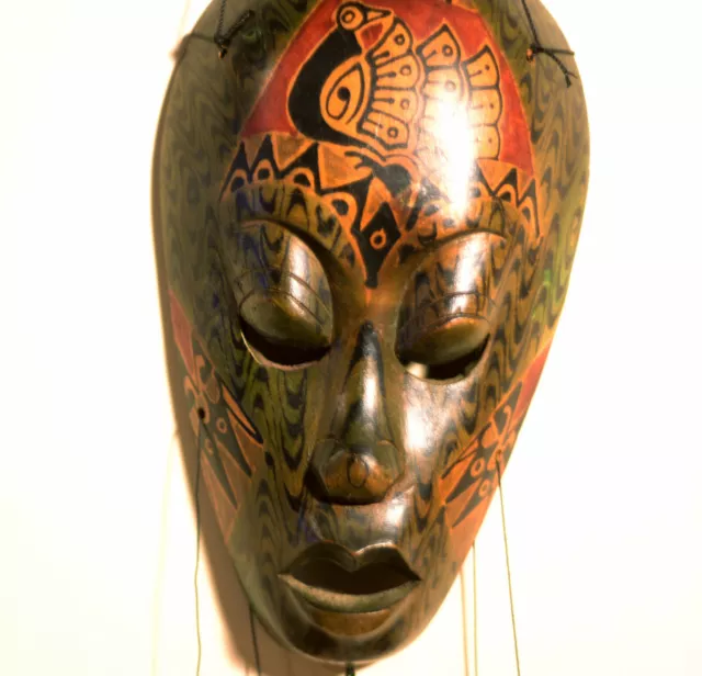 Hand Carved Wooden African Tribal Mask with Bamboo Wind Chimes: Wall Decor 36"