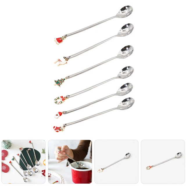 6 pz cucchiaini da caffè decorativi a tema Natale cucchiai agitanti acciaio inox ghiaccio