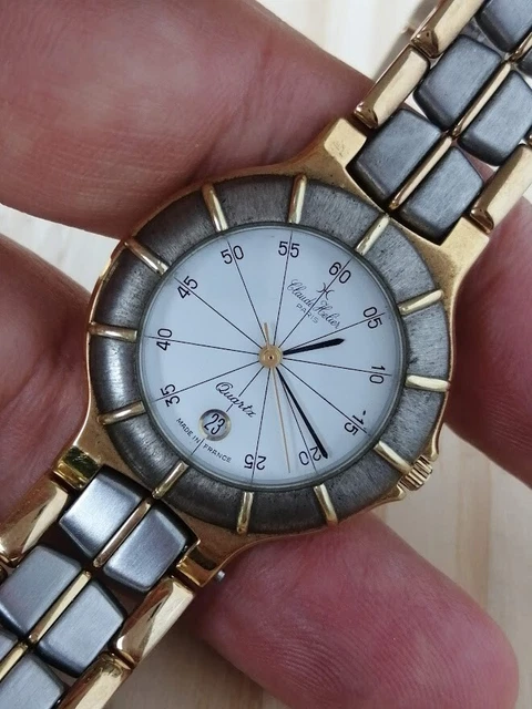 Montre Claude Helier 3 Cadrans Plaqué Or - Mouvement Quartz, Bracelet Marron, Neuf