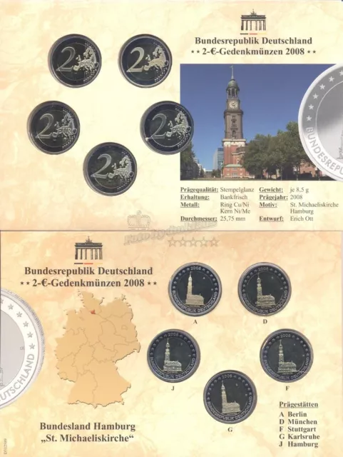 2008 Hamburg-Hamburger Michel, BTN-5x2€ Blister, A-J