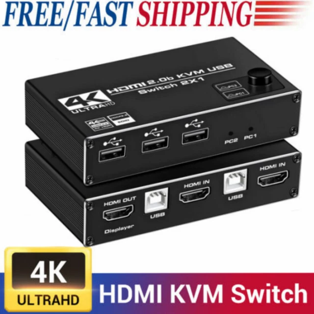 2X1 DUAL MONITOR HDMI KVM Switch 4K 60Hz 2 Port USB KVM Switcher for 2 ...