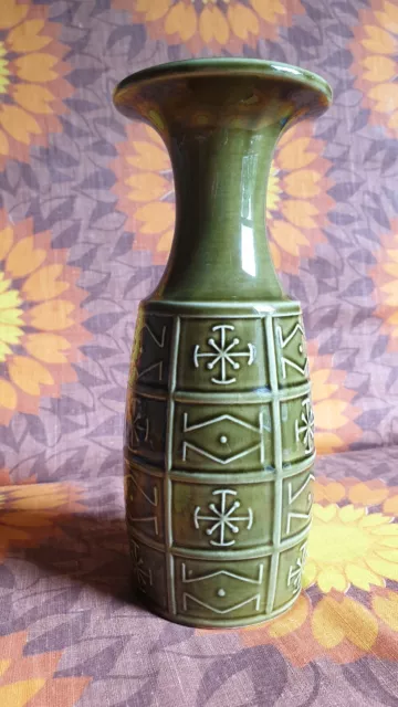 Vintage Retro Olive Green Burslem Glazed Geometric Vase H.j.wood Ltd 22Cm Tall