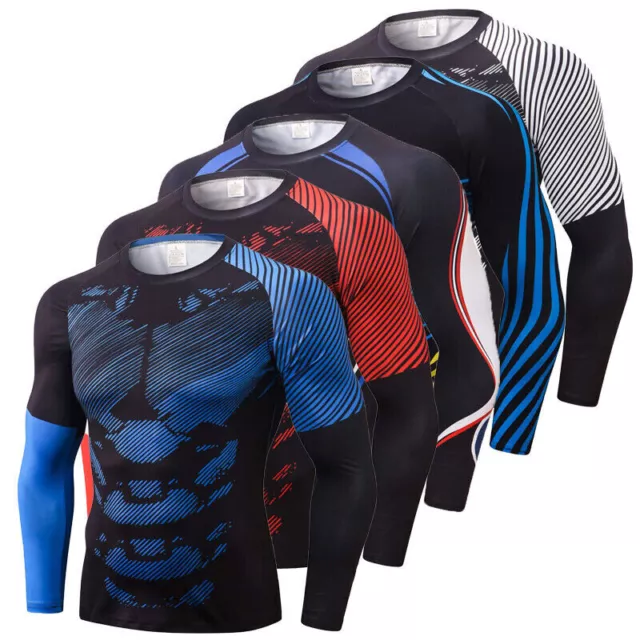 Mens UPF50+ Long Sleeve Rash Guard Athletic Shirts Quick Dry Fit Beach Surf Suit