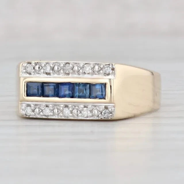 0.60ct Pincess Cut Lab Created Blue Sapphire Diamond Ring 14k Yellow Gold Plated