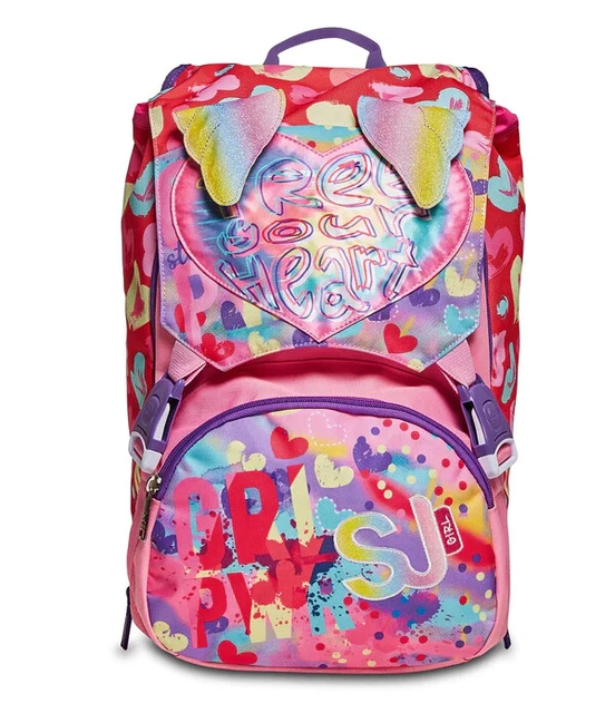 Zaino Scuola Seven SJ Gang Girl Face - Viola/Fucsia, Estensibile, Con Occhi Reversibili - Prodotto Ufficiale