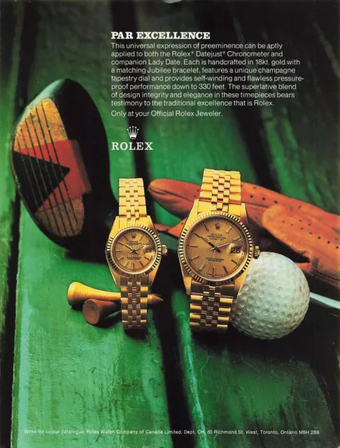 1987 Rolex Datejust Vintage Print Ad Golf Club Glove Lady Date Oyster Perpetual