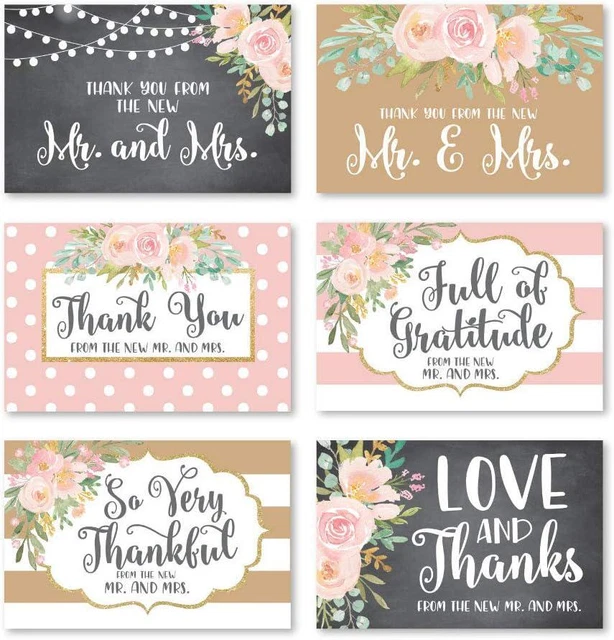 24 Pink Floral Wedding Thank You Cards With Envelopes, Elegant Bridal Shower You