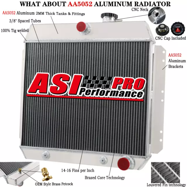 3 Row Aluminum Radiator For 1949-1954 50 Chevy Bel Air Fleetline Styleline V8
