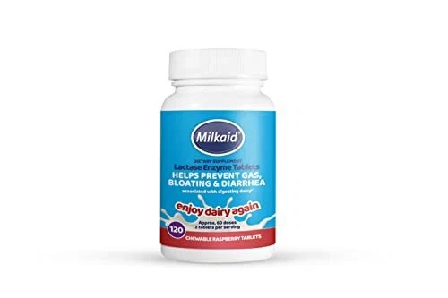 MILKAID LACTASE ENZYME Chewable Tablets for Lactose Intolerance Relief ...