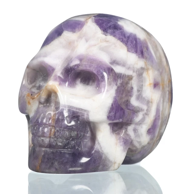 Poder curativo metafísico calavera tallada en cristal natural Chevron de 1,93" #33J60