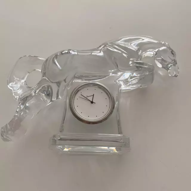 Baccarat Crystal Clear Glass JumpingHorse Figurine Clock Made in France