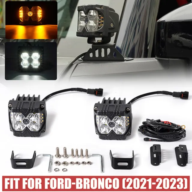 LED Work Lights Cube Spot A-Pillar Mounting Brackets For Ford Bronco 2021-2023
