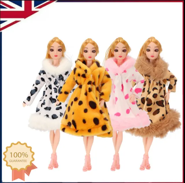 Barbie Princess Fur Coat Dress Accessories Clothes for Barbie Dolls Kids Toys