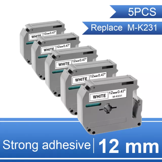 5PK M-K231 MK231 Label Tape 12mm x 8m For Brother P-touch PT-70 PT-80 PT-90 65