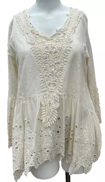 Belle France Top Ivory Medium Eyelet Bottom Lace Sequins Trim Romantic Feminine