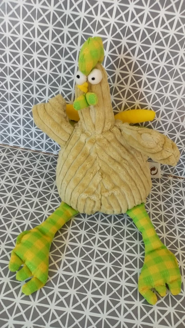 Doudou peluche poule coq velours vert côtelé 30 cm Enesco