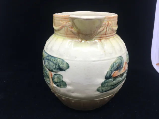 Majolica Antique Pitcher Yellow Green Trees Roseville Landscape Pre 1916 3
