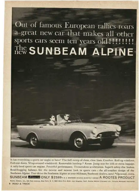 1960 SUNBEAM Alpine convertible sports car Vintage Print Ad