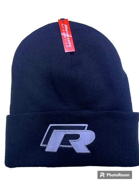 VW Golf ‘R’ Inspired Embroidered Black Beanie. Car Logo.