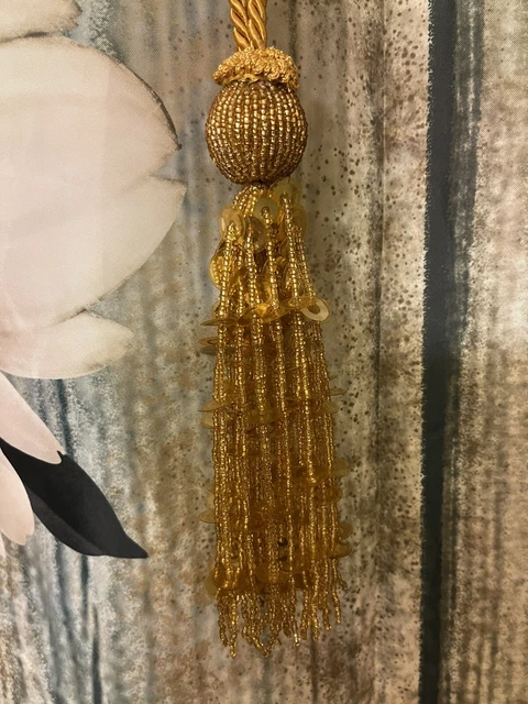 Gold Glass Beads & Sequins Curtain Tie Backs with Tassels & Rope