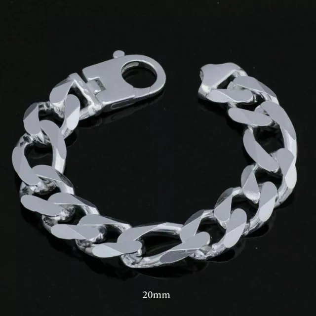 Hommes Bracelet Figaro 20mm Massif 925er Sterling Argent Polissage Diamanté Poli