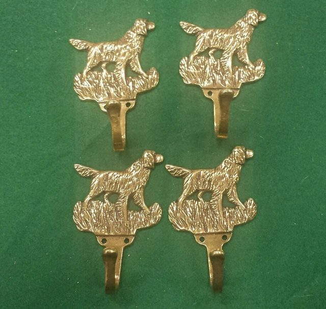 4 dog Retriever Setter (?) SOLID BRASS COAT HOOKS   figure with brass screws (k)
