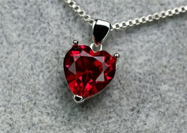 2.00Ct Heart Cut Lab Created Red Garnet Pendant With Free 14K White Gold Finish