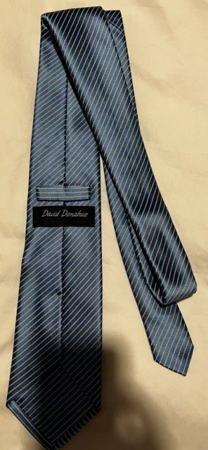David Donahue Blue Striped Silk Tie Woven In Italy Handmade in USA 3.25"W 58"L