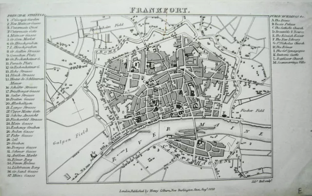 Frankfurt Main Sachsenhausen Stadtplan echte alte Lithographie 1828