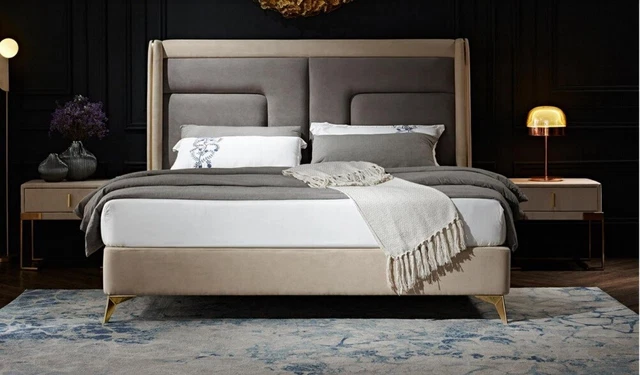 Complet Chambre à Coucher Set Lit 2x Table de Chevet 3 Parties Série Luxe Design