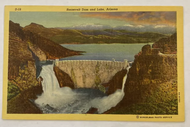 Vintage Postcard, Unposted, Aerial of Roosevelt Dam & Lake, Arizona
