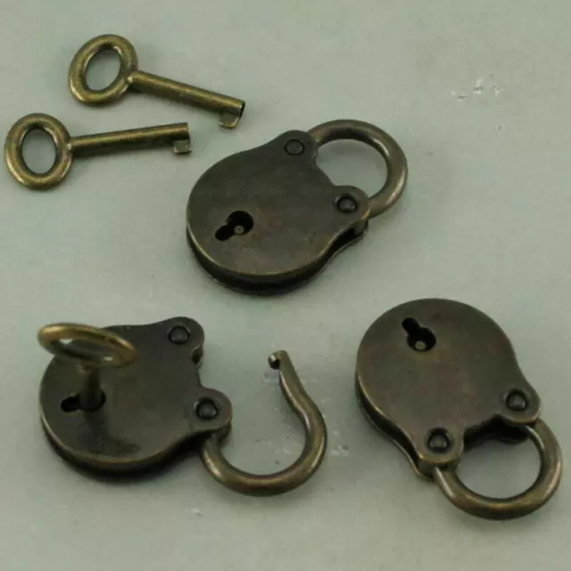 3 * Old Vintage Antique Style Mini Padlocks Key Lock Bronze Retro Jewelry Lock B