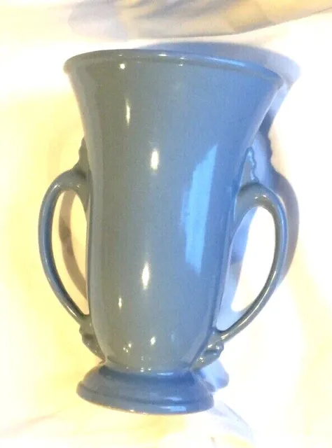 Vintage ABINGDON POTTERY Large 10" Doubled Handled Vase Urn Art Deco Blue