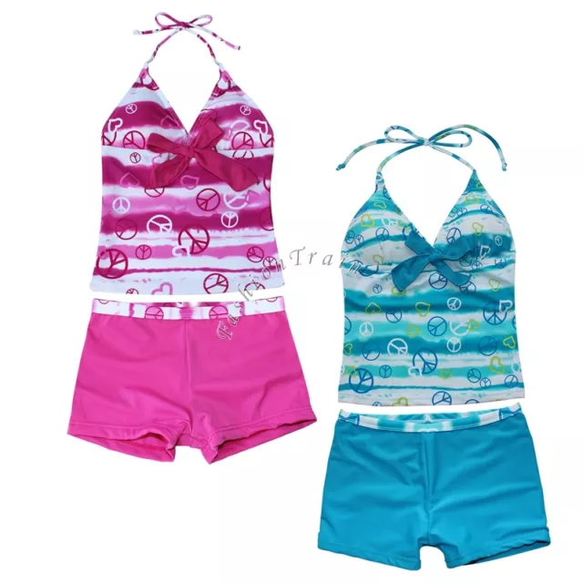 Kids Girl Two Piece Halter Tankini Swimwear Bathing Swim Suit Size 8 10 12 14 16