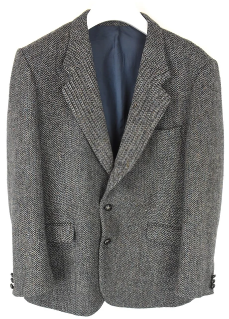 Harris Tweed Giacca Uomo ~ XL Monopetto Lana Foderata con Motivo
