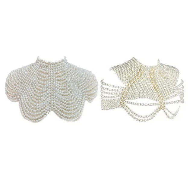 Long Bead Chain Dainty Simulated Pearl Necklace Body Jewelry for Women Choker